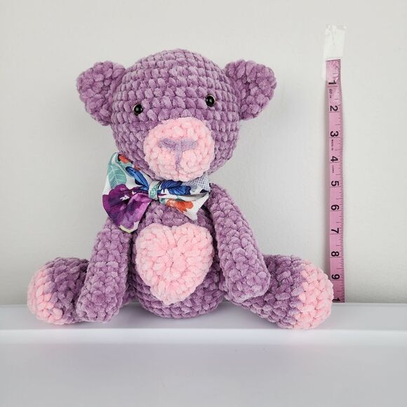 New Handmade Crochet Amigurumi Stuffed Toy Plush Teddy Bear With Bow - Picture 4 of 10